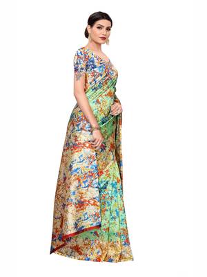 Green Printed Art Silk Saree With Blouse 3