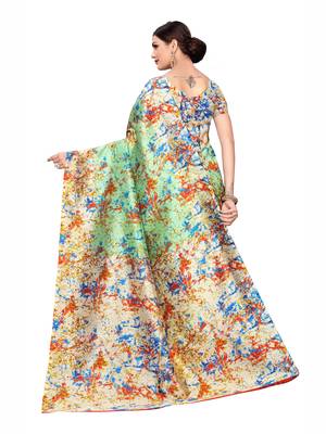 Green Printed Art Silk Saree With Blouse 4