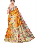 Yellow Printed Art Silk Saree With Blouse