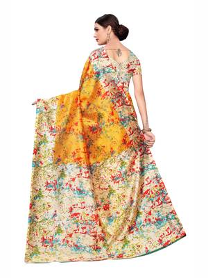 Yellow Printed Art Silk Saree With Blouse 4