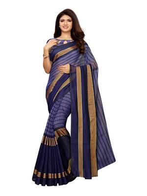 Blue Woven Chanderi Saree With Blouse 1