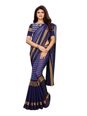 Blue Woven Chanderi Saree With Blouse 2