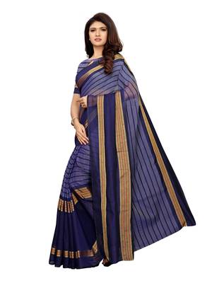 Blue Woven Chanderi Saree With Blouse 3