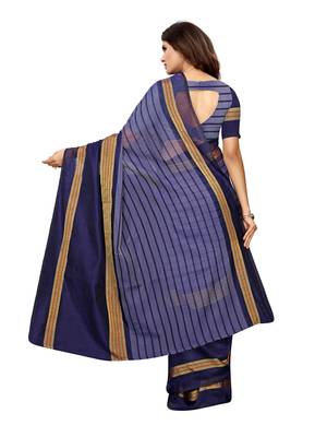 Blue Woven Chanderi Saree With Blouse 4
