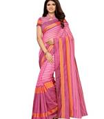 Pink Woven Chanderi Saree With Blouse