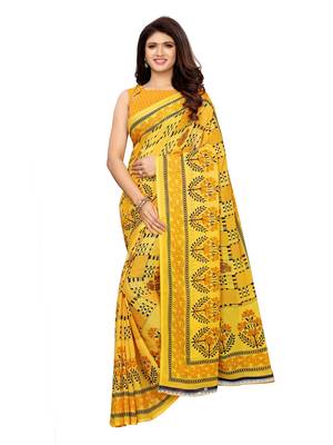 Yellow Printed Georgette Saree With Blouse 1