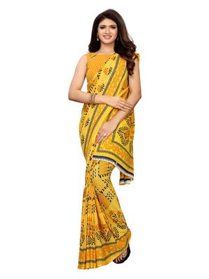 Yellow Printed Georgette Saree With Blouse 2
