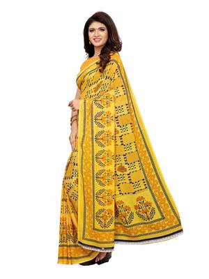 Yellow Printed Georgette Saree With Blouse 3