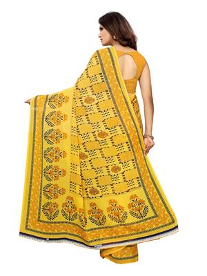 Yellow Printed Georgette Saree With Blouse 4