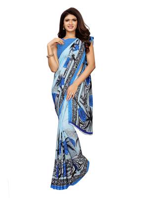 Blue Printed Georgette Saree With Blouse 2