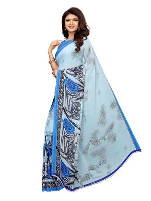 Blue Printed Georgette Saree With Blouse 3