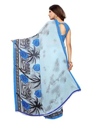 Blue Printed Georgette Saree With Blouse 4