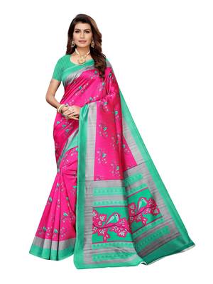Pink Printed Art Silk Saree With Blouse 1