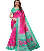 Pink Printed Art Silk Saree With Blouse