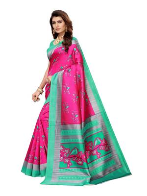 Pink Printed Art Silk Saree With Blouse 2