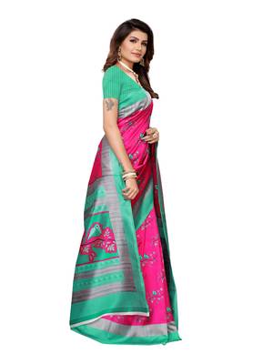 Pink Printed Art Silk Saree With Blouse 3