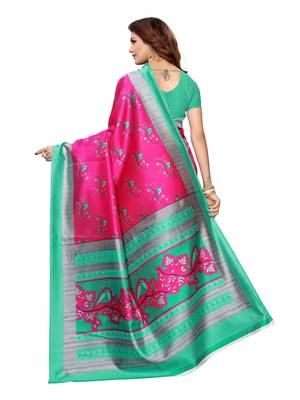 Pink Printed Art Silk Saree With Blouse 4