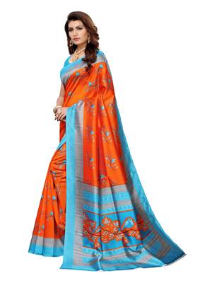 Orange Printed Art Silk Saree With Blouse 2