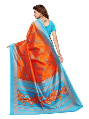Orange Printed Art Silk Saree With Blouse 4