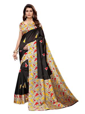 Black Printed Art Silk Saree With Blouse 1