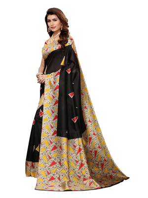 Black Printed Art Silk Saree With Blouse 2