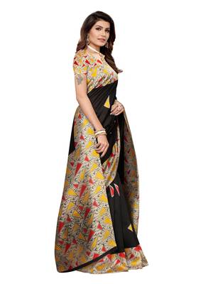Black Printed Art Silk Saree With Blouse 3