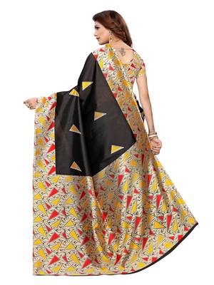 Black Printed Art Silk Saree With Blouse 4