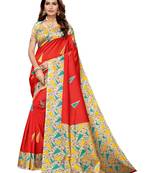 Red Printed Art Silk Saree With Blouse
