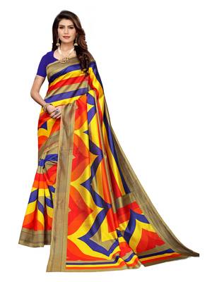Multicolor Printed Art Silk Saree With Blouse 1