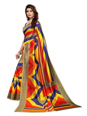 Multicolor Printed Art Silk Saree With Blouse 2