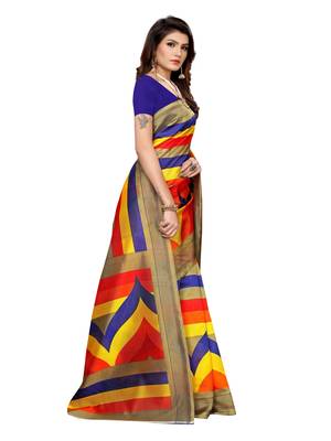 Multicolor Printed Art Silk Saree With Blouse 3