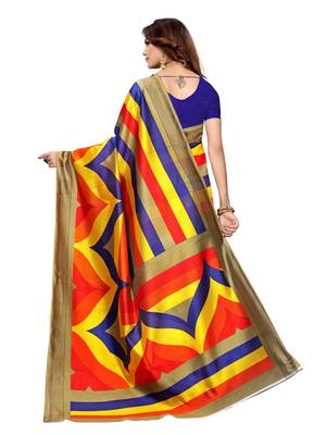 Multicolor Printed Art Silk Saree With Blouse 4