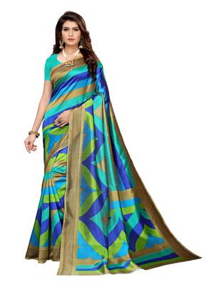 Multicolor Printed Art Silk Saree With Blouse 1
