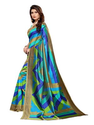Multicolor Printed Art Silk Saree With Blouse 2