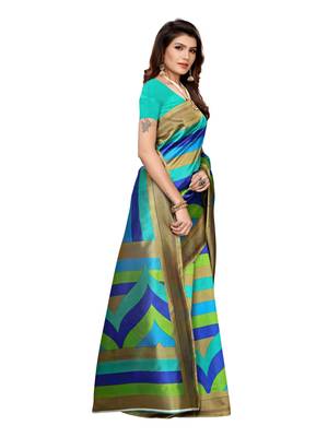 Multicolor Printed Art Silk Saree With Blouse 3