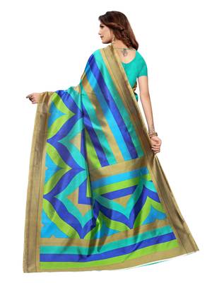 Multicolor Printed Art Silk Saree With Blouse 4