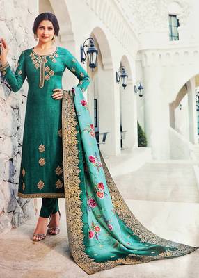 Turquoise embroidered silk salwar 1
