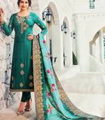 Turquoise embroidered silk salwar
