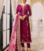 Purple embroidered silk salwar