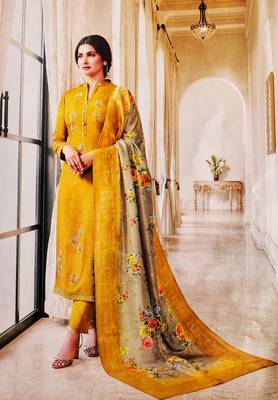 Mustard embroidered silk salwar 1