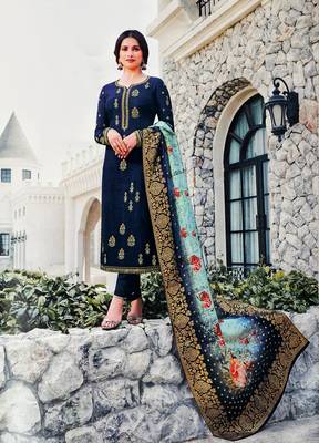 Navy-blue embroidered silk salwar 1