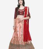 Pink Embroidered Satin Semi Stitched Lehenga
