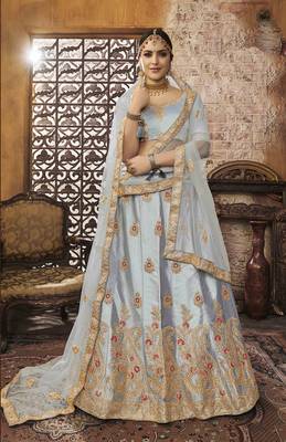 Grey Embroidered Silk Semi Stitched Lehenga 1