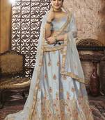 Grey Embroidered Silk Semi Stitched Lehenga