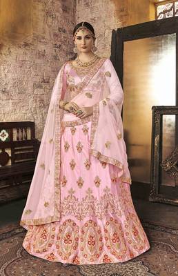 Light-Pink Embroidered Silk Semi Stitched Lehenga 1