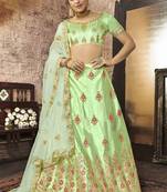 Light-Green Embroidered Silk Semi Stitched Lehenga