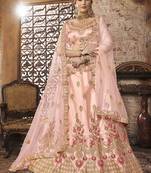 Peach Embroidered Silk Semi Stitched Lehenga