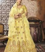 Yellow Embroidered Silk Semi Stitched Lehenga