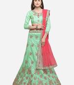Green Embroidered Silk Semi Stitched Lehenga