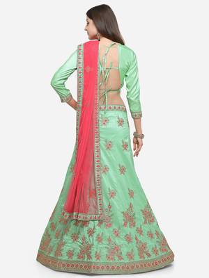 Green Embroidered Silk Semi Stitched Lehenga 2